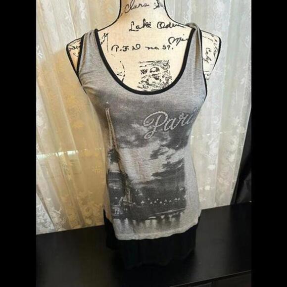 Paris Graphic Racerback Tank Top – Gray & Black - Picture 1 of 3